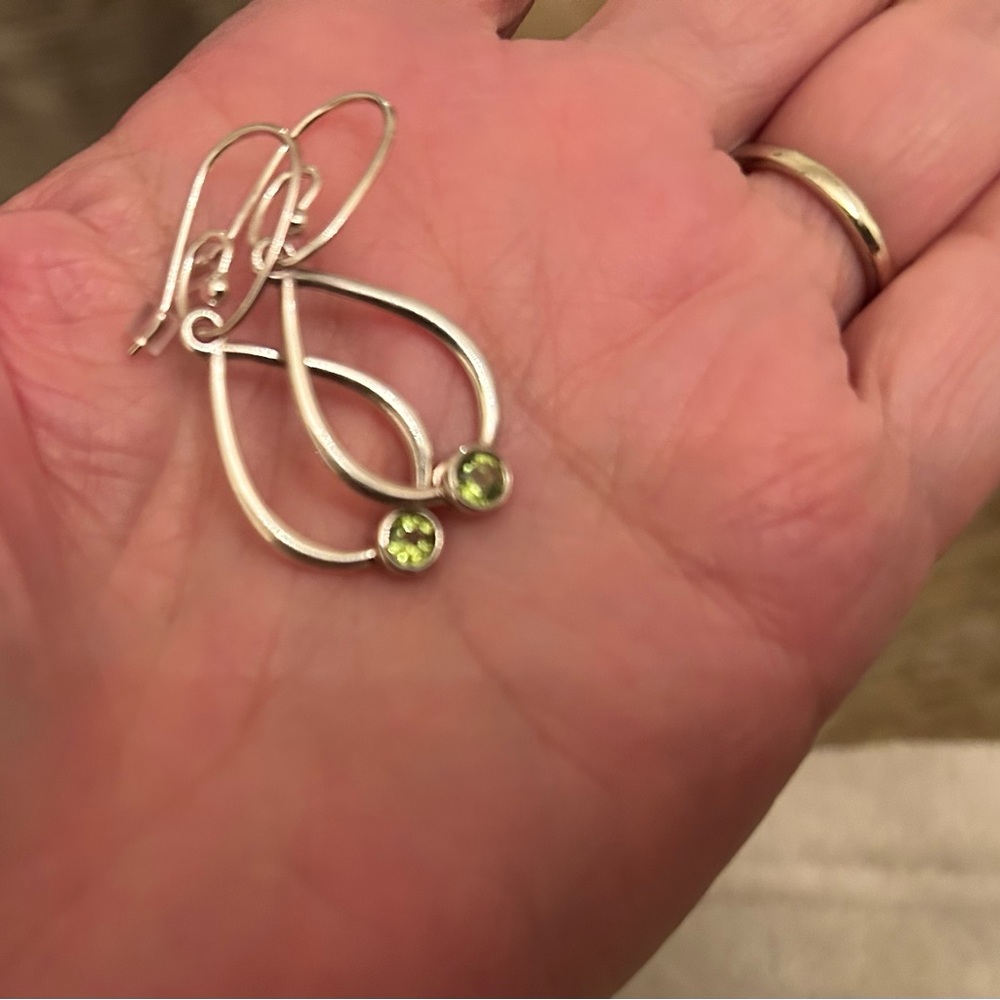 SOLD Pandora Sterling Silver Tear Drop shape Earrings with Peridot Gemstone